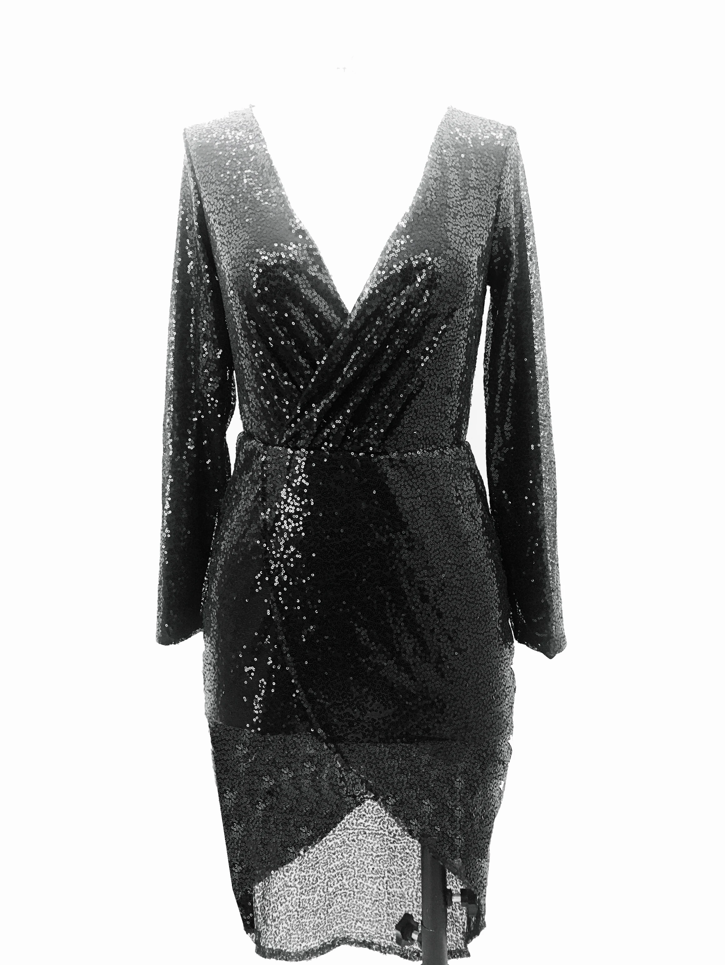 Сексуальное женское платье с блестками длинным рукавом v образным вырезом