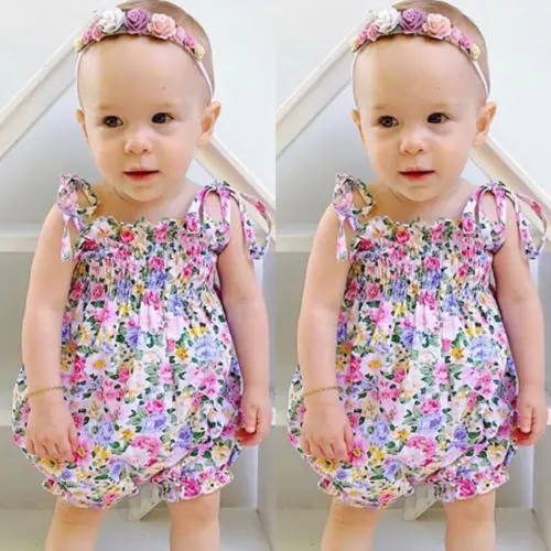 Cute Newborn Floral Romper Lovely Baby Girl Jumpsuit Headwear Outfits Toddler Infant Summer Sunsuit | Детская одежда и обувь