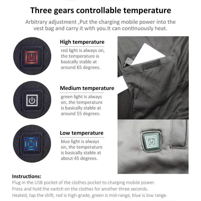 

Warm Vest 5v Charging Mobile Power Power Supply Three Speed Adjustable Electric Vest