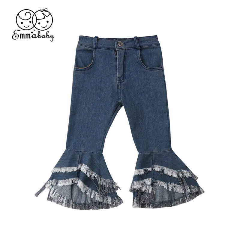 Fashionable Baby Girl Jeans Long Bell-Bottoms Toddler Kid Denim Ruffle Flare Pants Trousers Slacks Children Panties Clothes | Детская