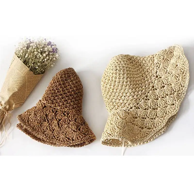 lady Panama hand hook pineapple visor beach hat folding straw outdoor sun | Аксессуары для одежды