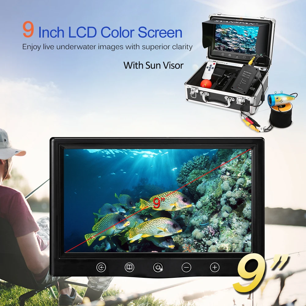 Underwater Fishing Camera Kit 9&quot Inch Large LCD Monitor 1000TVL 24PCS Infrared IR LEDs Fish Finder for Ice Lake Boat | Спорт и