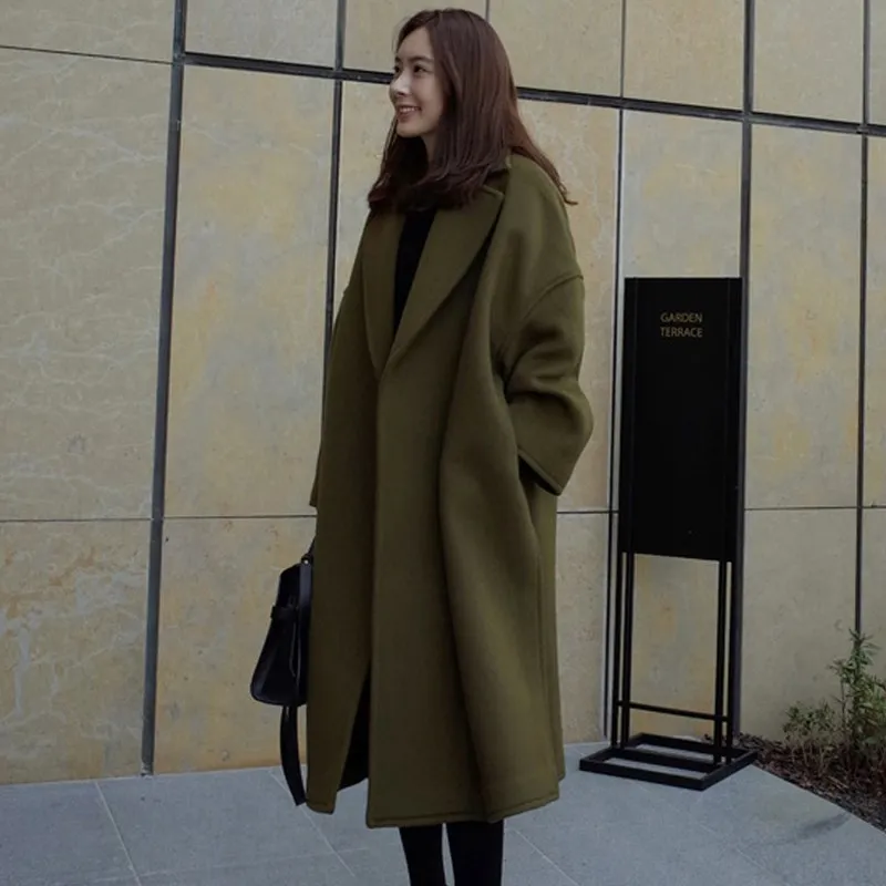 Женское осенне-зимнее пальто U-SWEAR повседневное однотонное тонкое шерстяное
