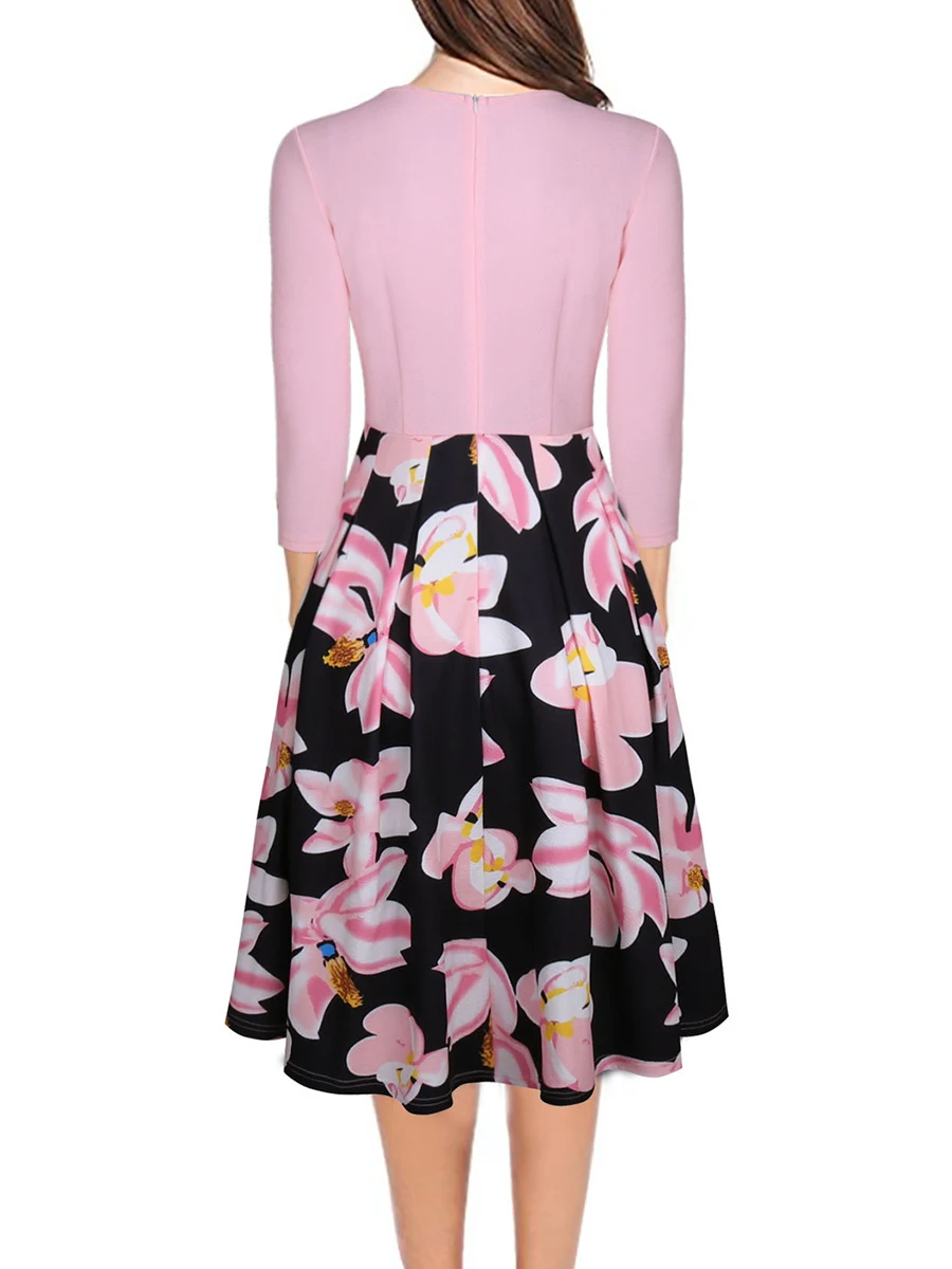 Women Ladies Elegant 3/4 Sleeve Floral V-neck Midi Dress Cocktail Party | Женская одежда