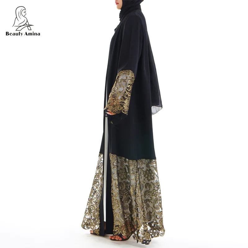 Luxury Embroidery Lace Hollow Out Abaya Muslim Maxi Dress Cardigan Long Robe Gowns Jubah Kimono Ramadan Arab Islamic Prayer |