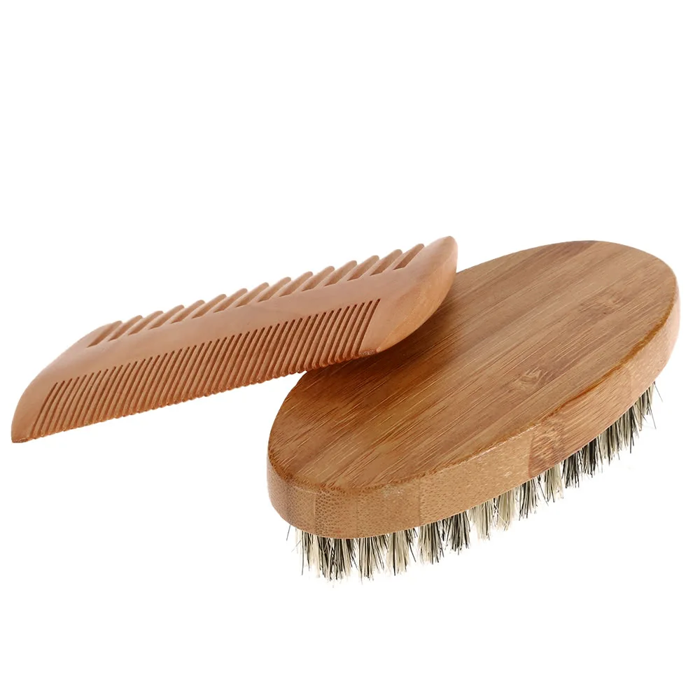 Brush &amp Comb Kit Boar Bristles Mustache Shaving Bamboo Beard Male Facial Hair Set | Красота и здоровье