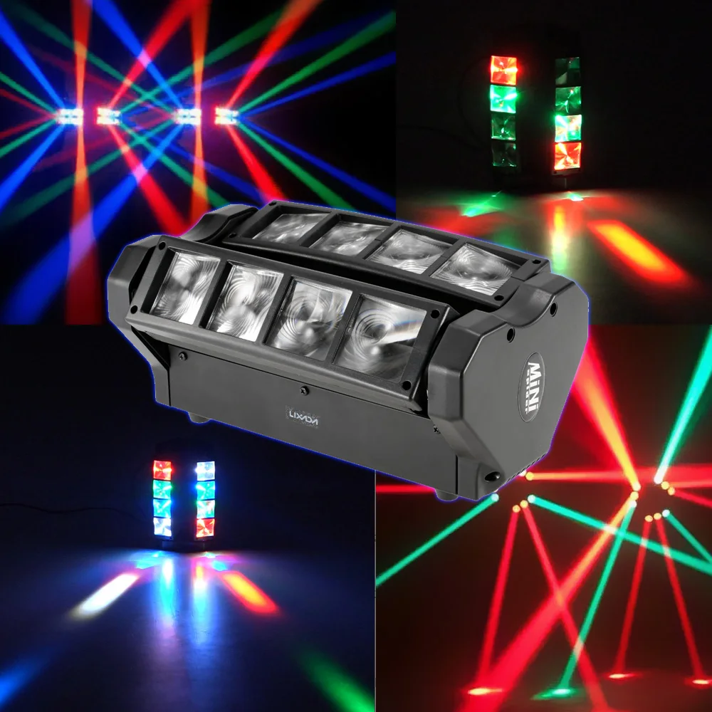 

DJ Disco Party 90W RGBW LED DMX512 Sound Activated Auto Running Mini Spider Stage Beam Light Head Moving Rotatable Effect Lamp
