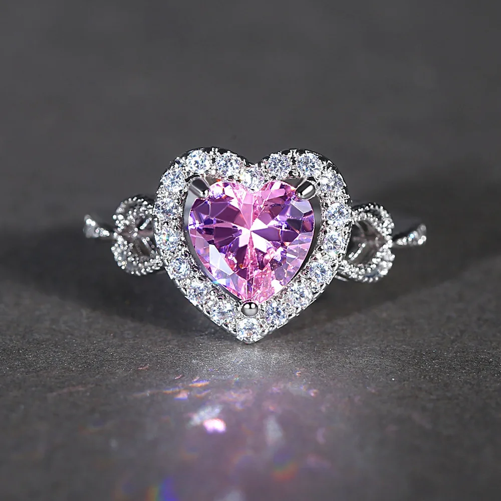 Hollow Out Pink Colour Heart Shaped Rings For Women Korean Style Engagement Wedding Ring Female Anillos Mujer Jewelry 2019 | Украшения и