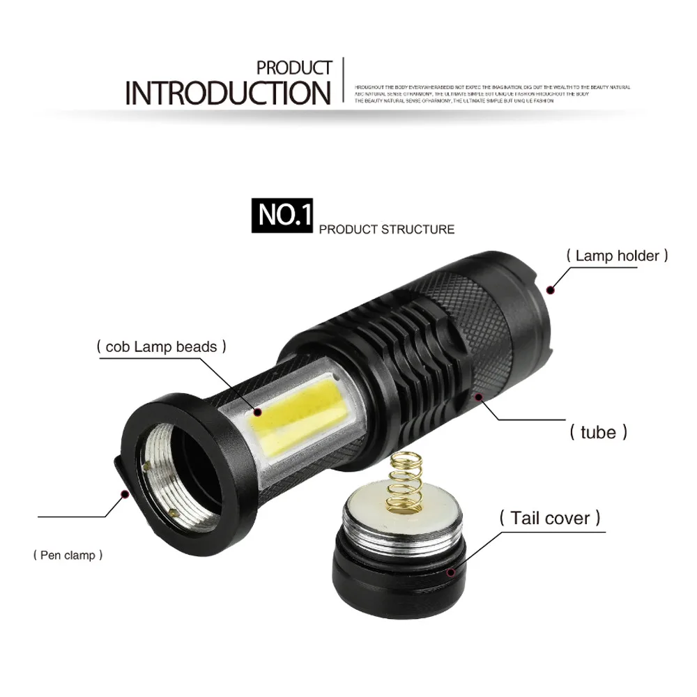XANES мини фонарик SK68 COB XPE AA/14500 Регулируемый зум Фонарь ручка 4 режима