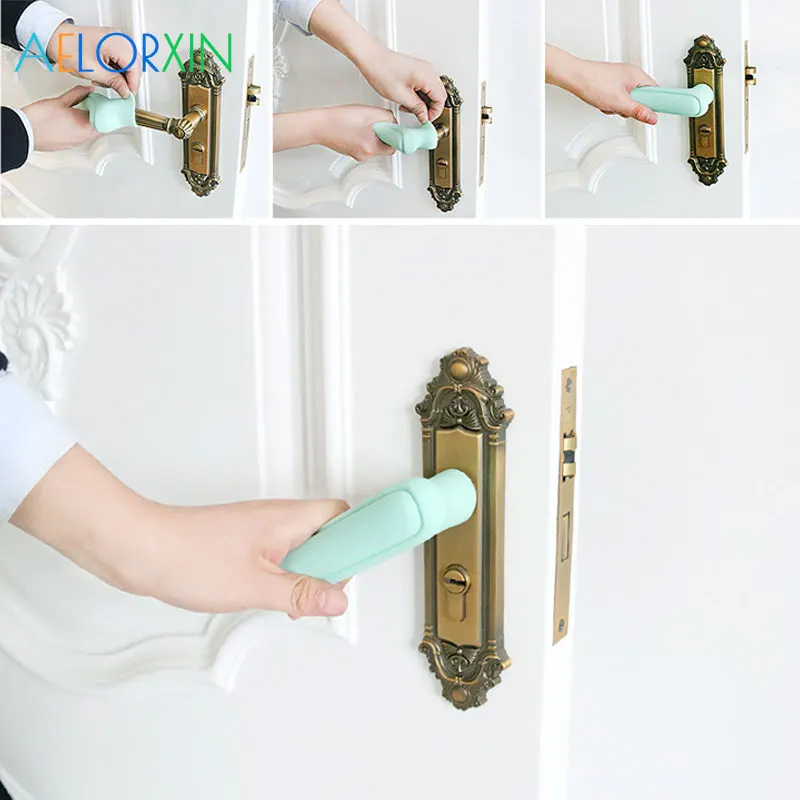 Manija de puerta de protecci&oacute;n para ni&ntilde;os, tope de seguridad, cerradura de puerta, cuidado para reci&eacute;n nacidos, Gel de s&iacute;lice, 2 unids/lote-0