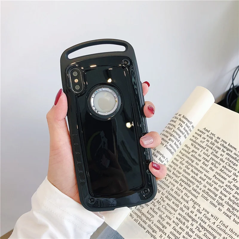 Military Bright Jelly Phone Case for iPhone XS Max XR 7 8 Plus Protective Glossy Shockproof Black Yellow Back Cover |