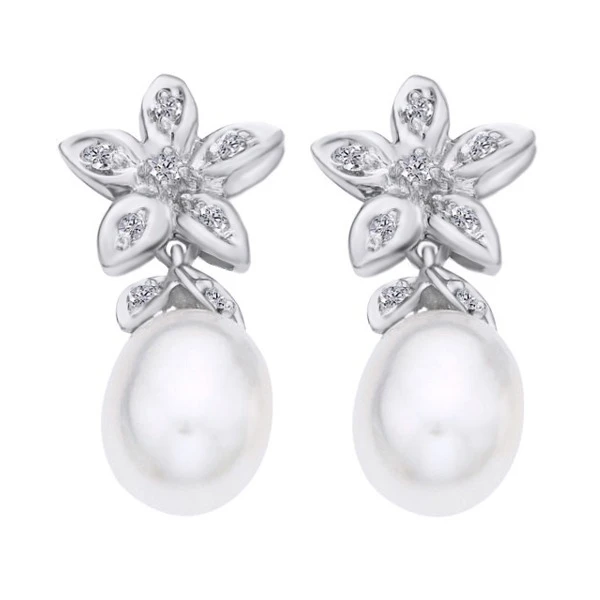 Пресноводный жемчуг и 1/10 карат сербги капли с бриллиантами в 14 к белого