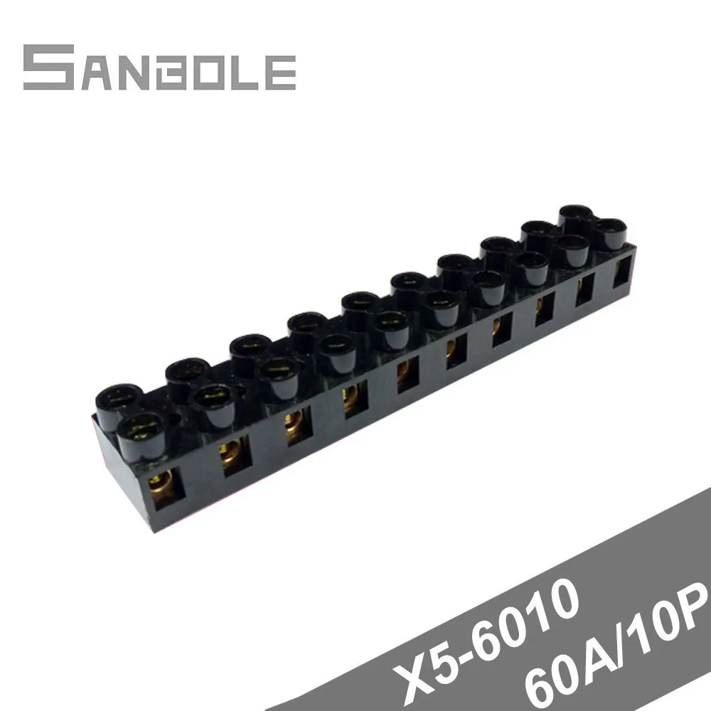 Terminal block Barrier Black X5-6010(JX5-6010) 60A/10P 600V Fixed Type Base Connection Dual Row Connector  Обустройство