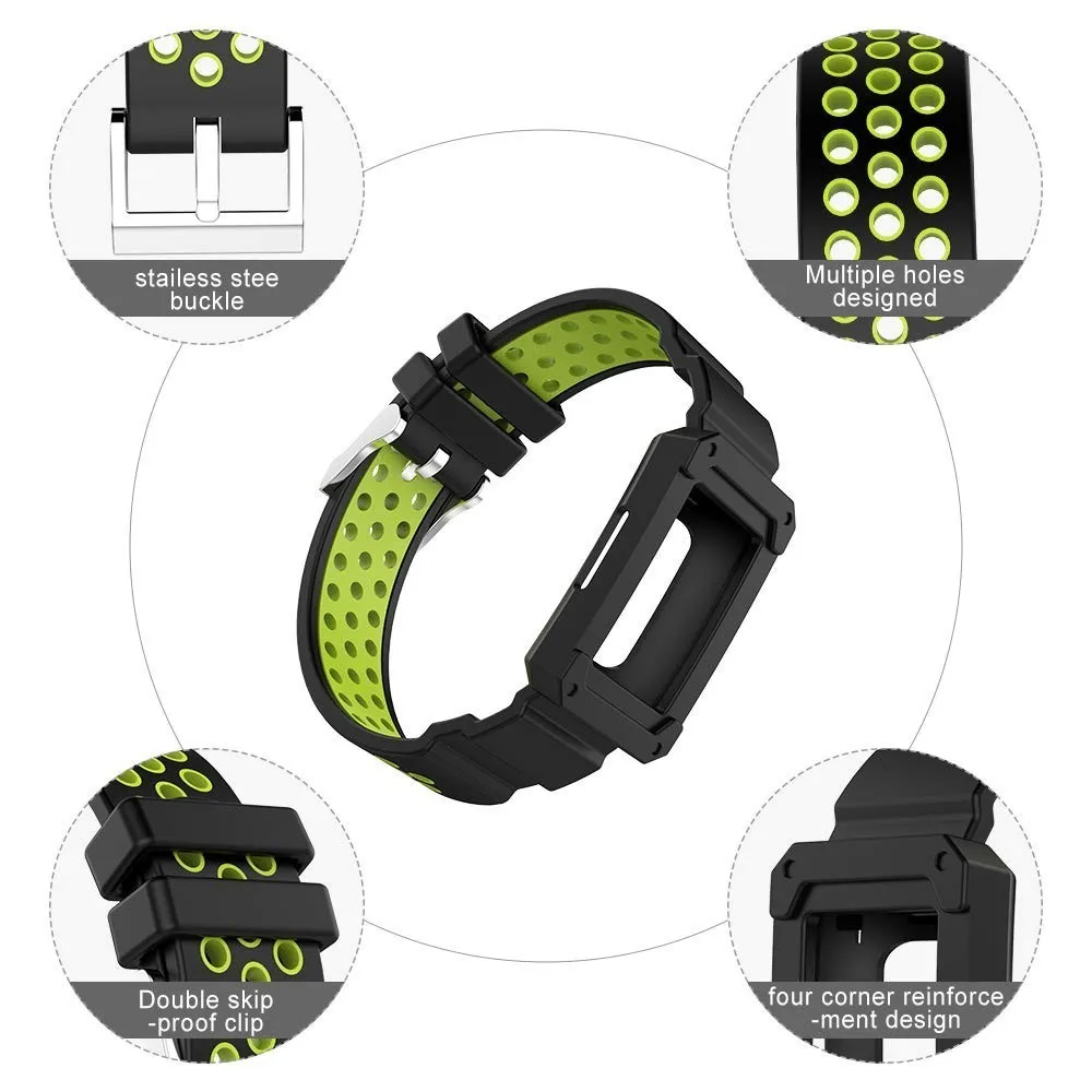 Duszake Band для Fitbit Charge 3 с чехлом силиконовые дышащие полосы с противоударной защитной рамкой бампера