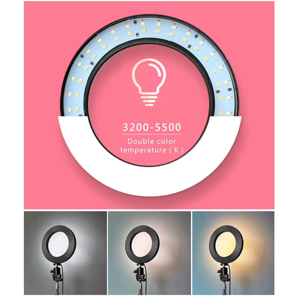 LED 3 Modes 40W 5500K Dimmable Studio Camera Ring Light Photo Phone Video Black 14.5CM | Novelty Lighting