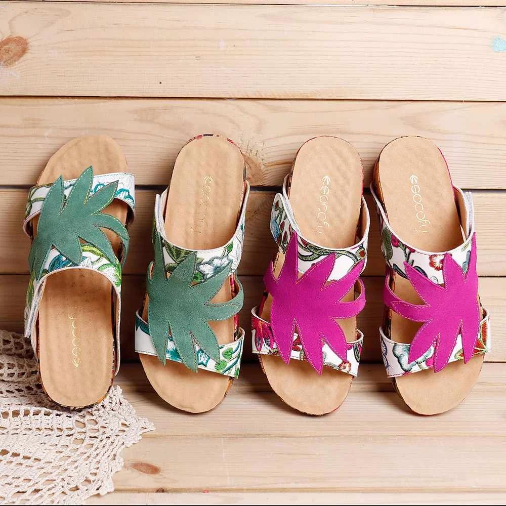 SOCOFY/повседневные сандалии удобные из натуральной кожи на застежке липучке с