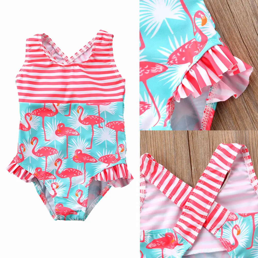 Toddler Baby Kids Girl Flamingo Bodysuit Swimsuit Summer Swimwear Bathing Suit Beachwear One-shoulder Birds | Детская одежда и