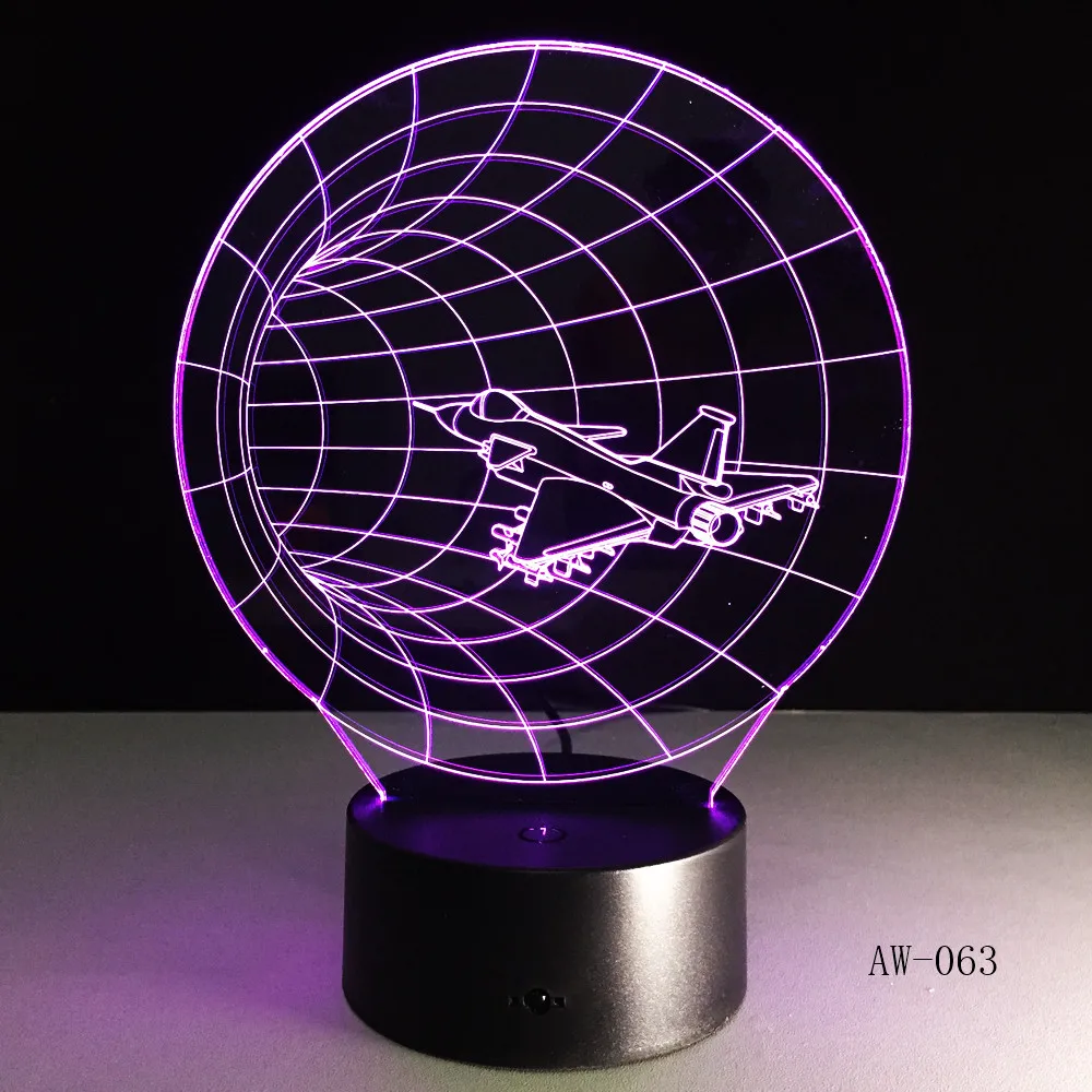 3D LED ночные светильники самолет время туннель 7 видов цветов изменить сенсорный