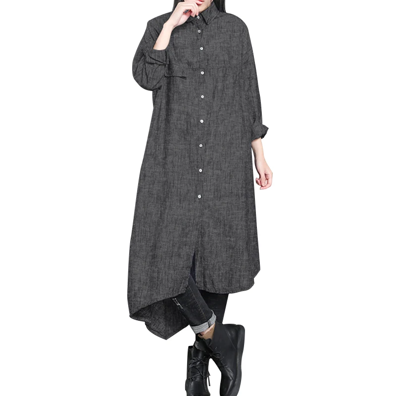 Для женщин Кнопка подпушка рубашка женская с длинным рукавом асимметричный