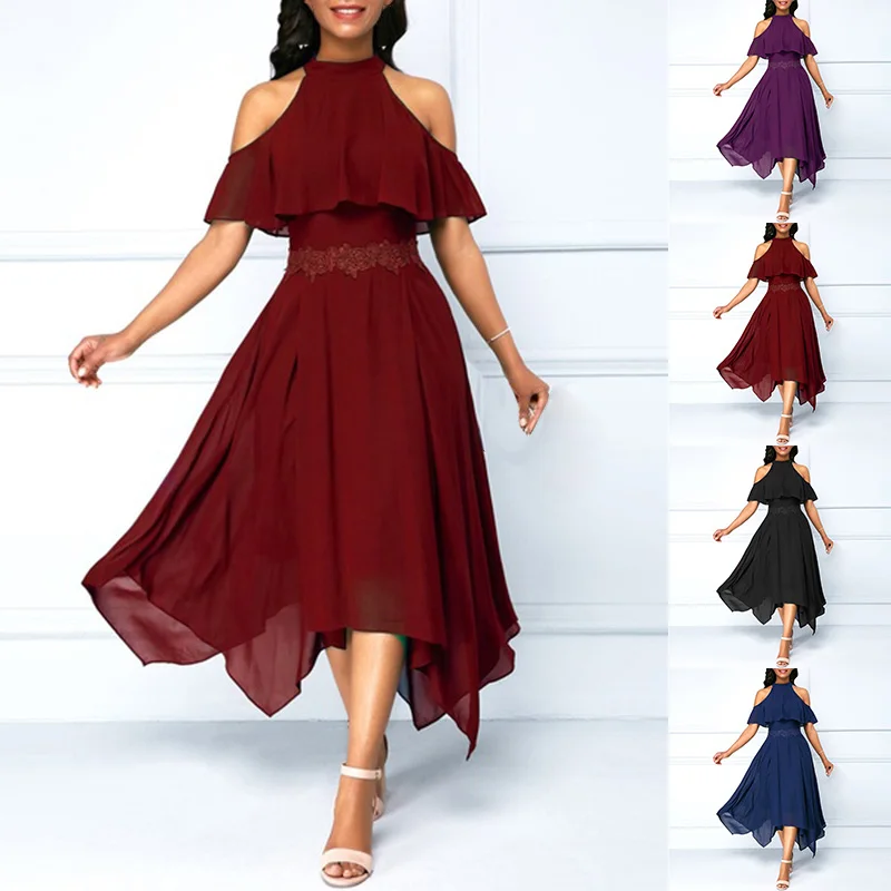 Женское вечернее платье однотонное Повседневное с коротким рукавом коктейльное