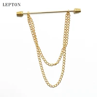 hot mens gold collar pin with chain lepton 7cm brooch tie collar pin round head for skinny tie shirt with collar