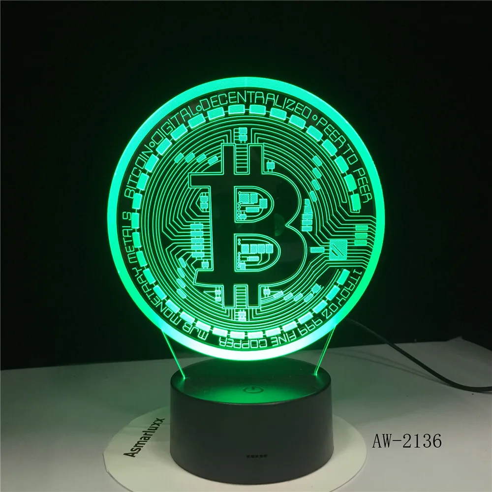 Новый Биткоин 3d лампа семь цветов сенсорный светодиодный визуальный подарок