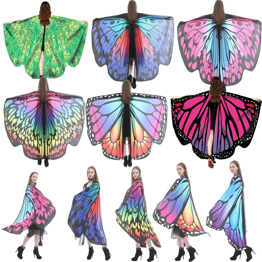 Красочный Женский Хэллоуин бабочка крыло креативная накидка шаль забавное пончо