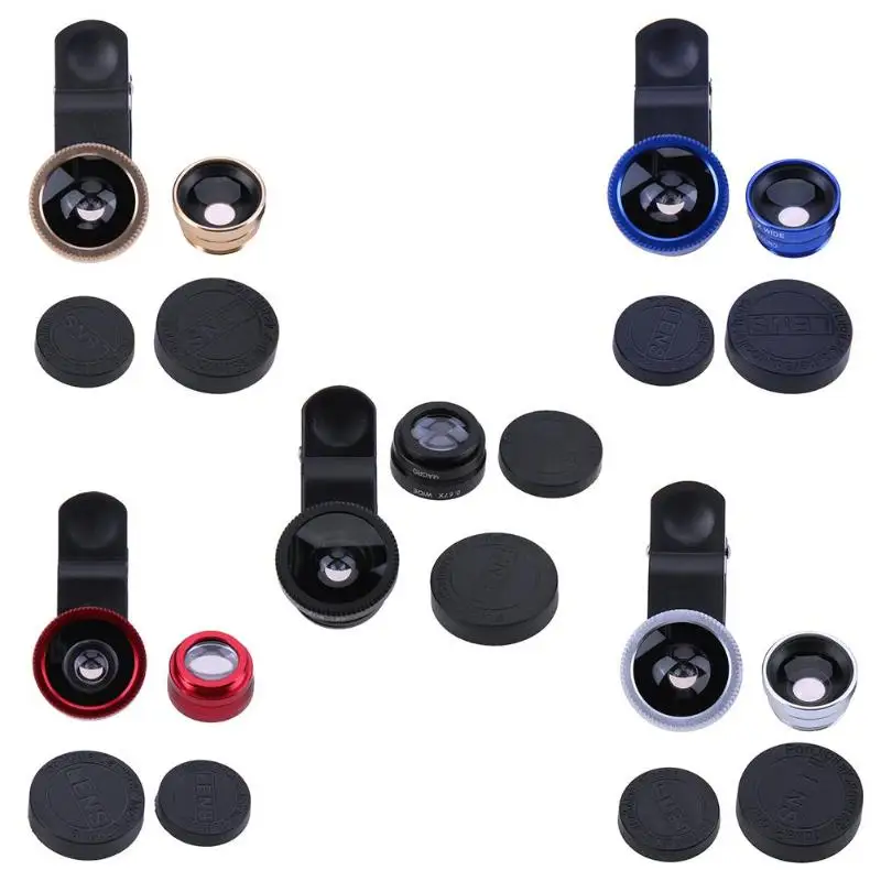 3 in 1 Universal Fish Eye+ Wide Angle+ Macro Camera Lens Kit with Lens Cover for Smart Mobile Phone for iPhone Smartphone