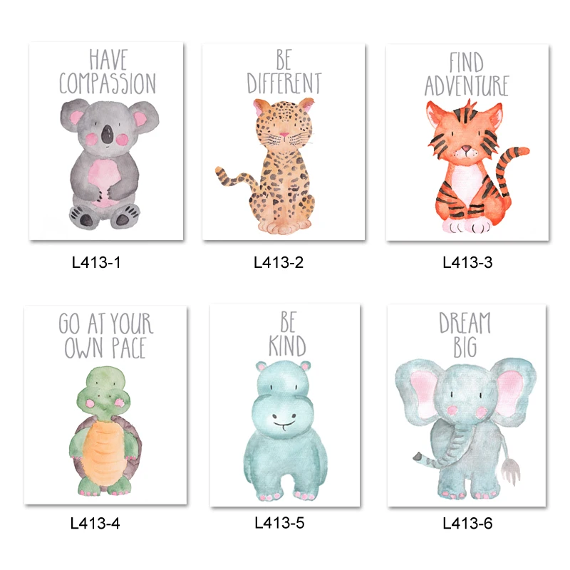 Watercolor Animal Nursery Art Canvas Painting Anime Poster Koala Tiger Turtle Elephant Posters and Prints Kid Boys Bedroom Decor|Рисование