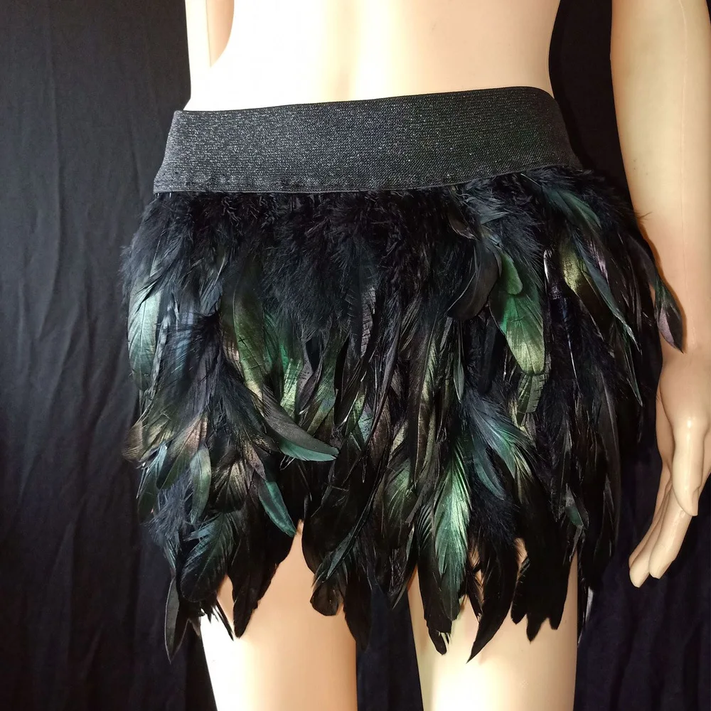 Handmade Feathers Sexy Skirt Women Gradient Color Mini Skirts Womens Nightclub Party | Женская одежда