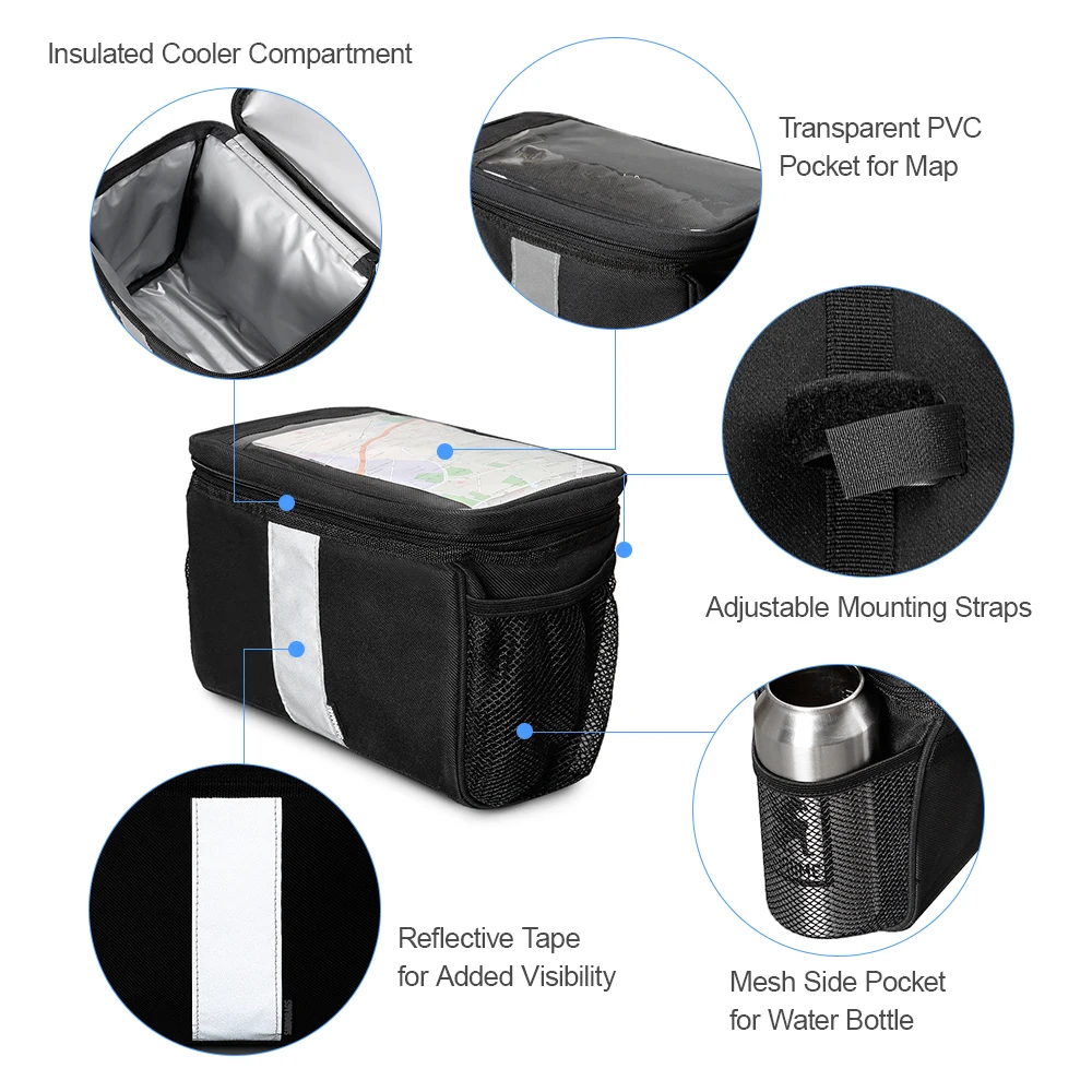

Bike Bags Bicycle Handlebar Insulated Cooler Bag Cycling MTB Mountain Road Bike Front Basket Pannier Bag