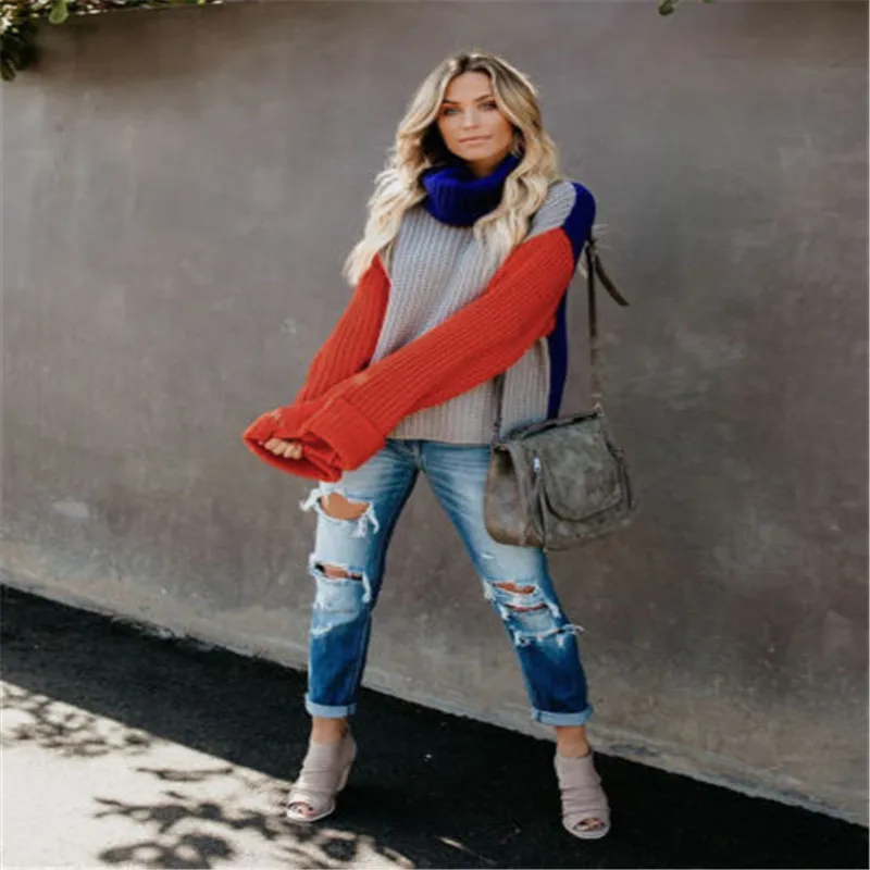 Women Turtleneck Baggy Tops Chunky Knitted Sweater Jumper Pullover Knitwear loose sleeves casual sweater | Женская одежда