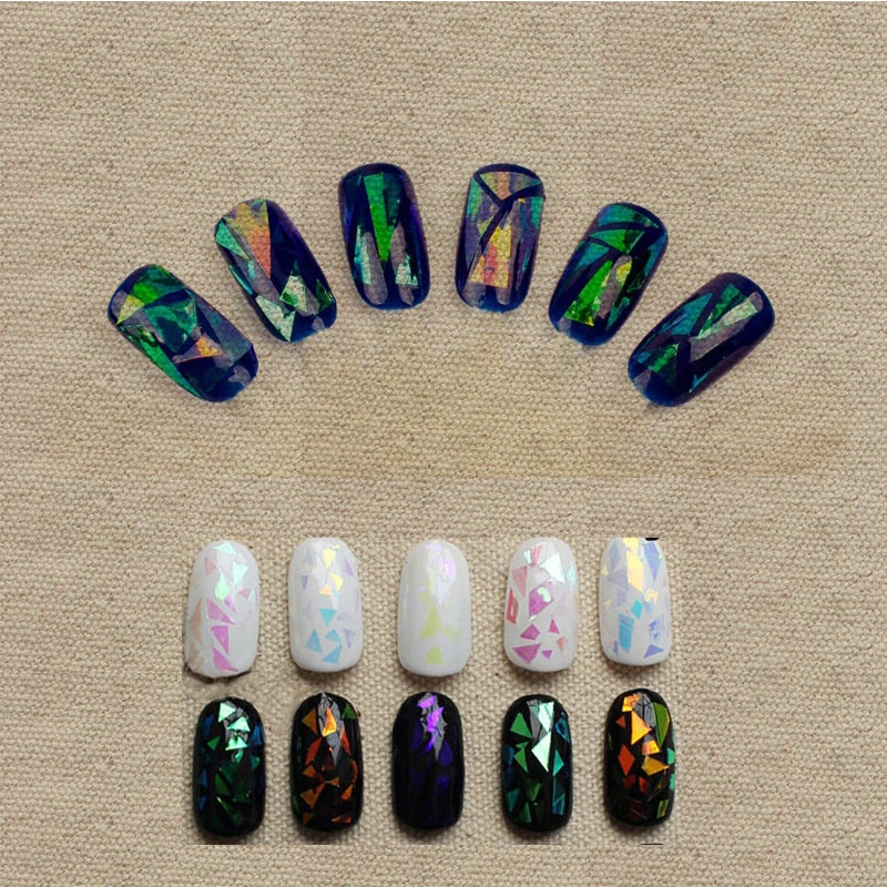 Blueness волшебные цветные стеклянные зеркальные Платиновые бумажные ногти Аврора