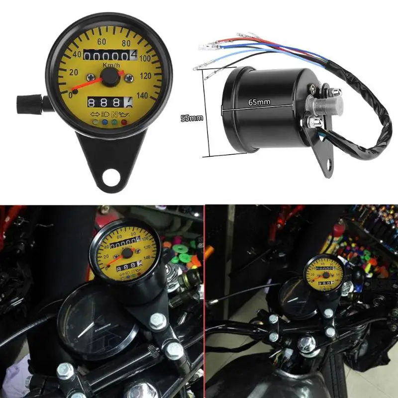 Универсальный LED подсветка мотоцикла двойной одометр км/ч Спидометр мини ретро