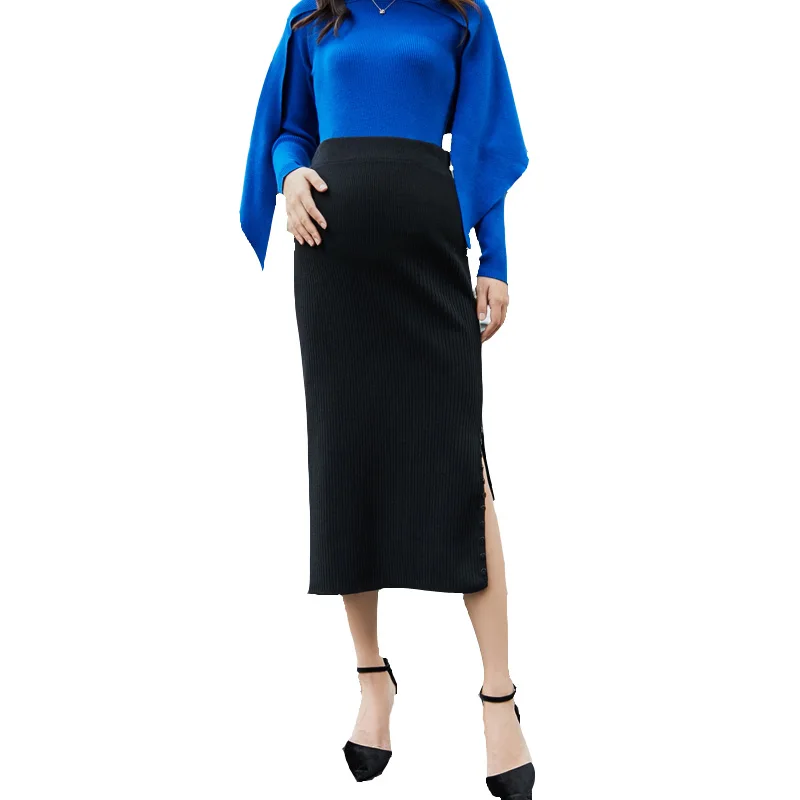 Оптовая продажа зима 2021 Длинная вязаная юбка для беременных женщин разрез по