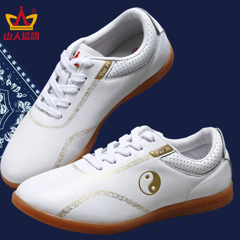 

High Quality Tai Chi Shoes Soft Real Leather Kung Fu Wushu Shoes Martial Arts Sneaker Sports Training Footwear White Color