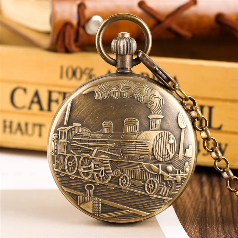 

Mechanical Pocket Watch Men Steam Train Pattern Mechanical Pocket Watches Golden Skeleton Gift for Pocket Watch With Necklace