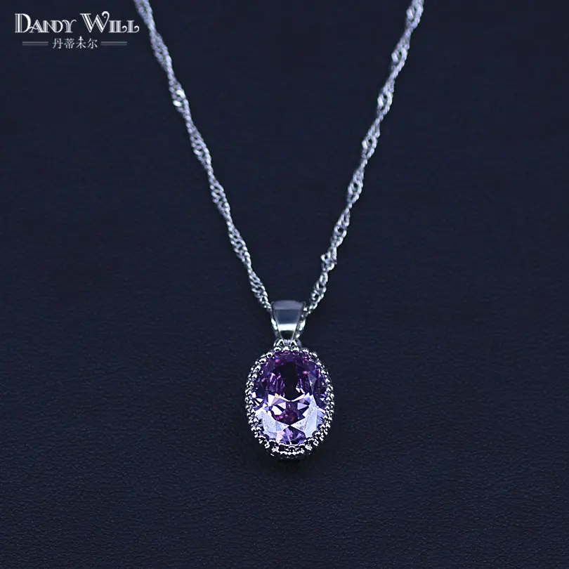 Oval White zircon Purple Crystal Jewelry Set For Women Silver Color Pretty Bracelets/Necklace/Earrings/Ring/Pendants | Украшения и