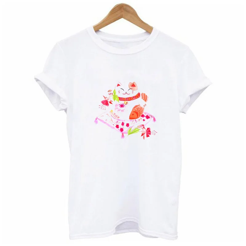 Новинка 2019 года японский женский отдел свежий и милый кот круглый вырез Хлопок
