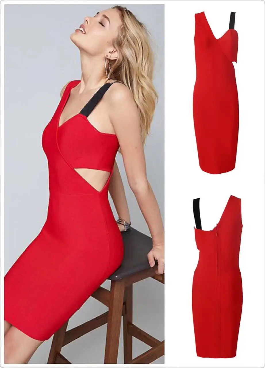 

Top Quality Fashion Red Slip Rayon Bandage Dress Evening Party Bodycon Dress