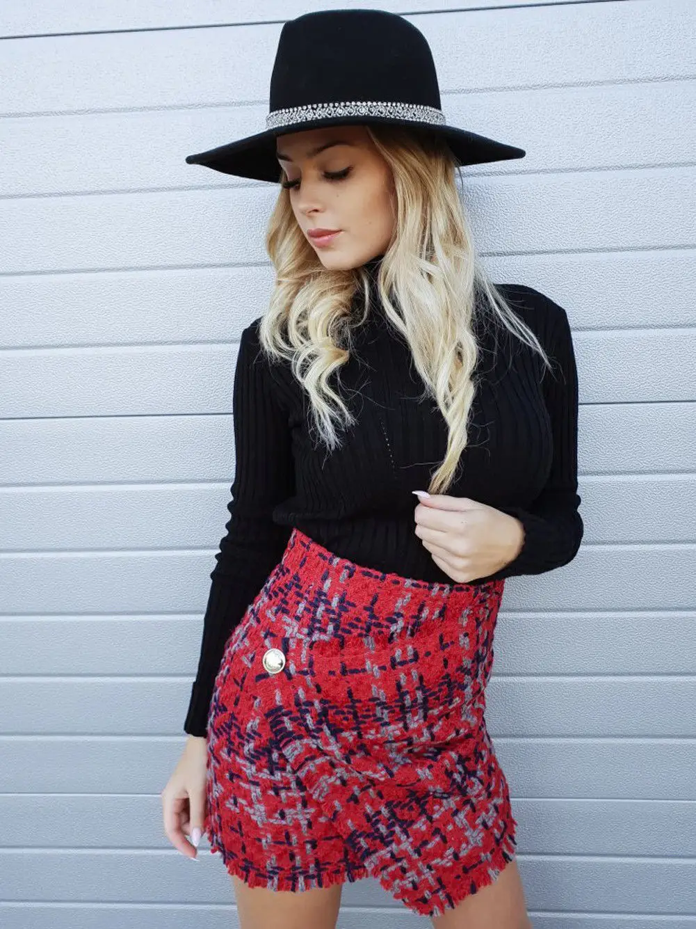 Популярная Осенняя новинка Женская Ретро зимняя твидовая мини юбка с высокой