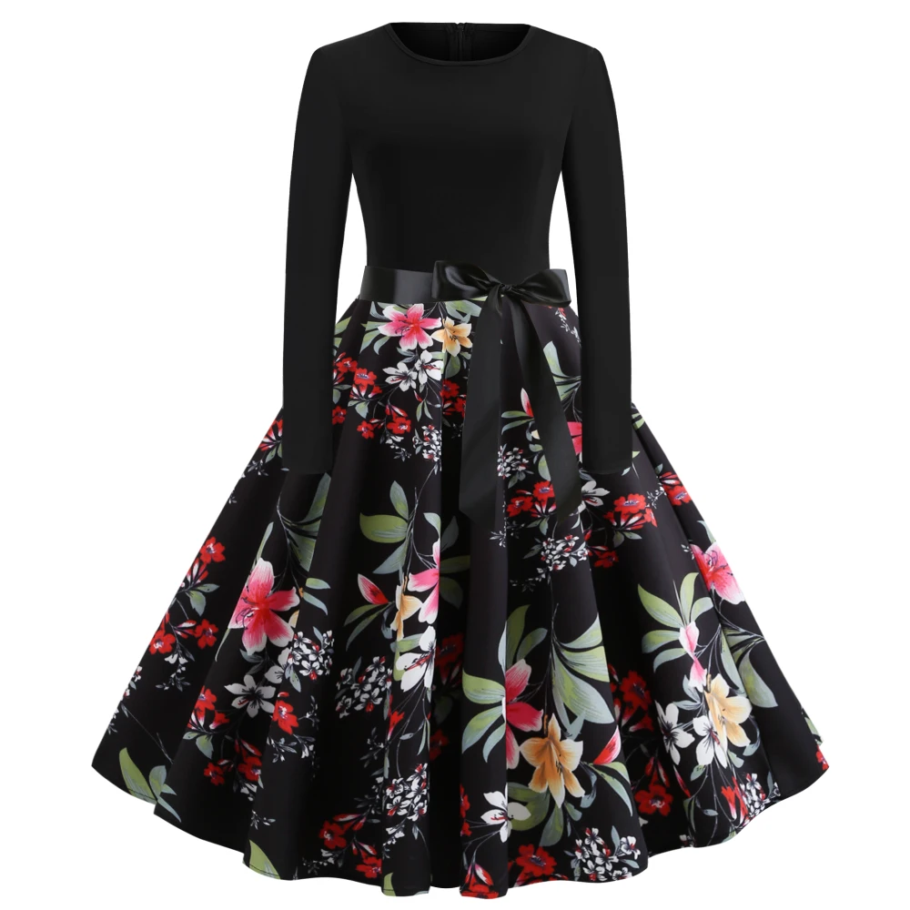 Женское винтажное платье с цветочным принтом весеннее Повседневное круглым