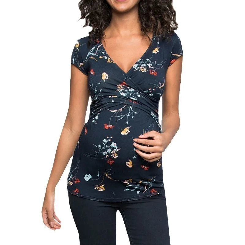 Топы в горошек с короткими рукавами для беременных одежда кормящих матерей