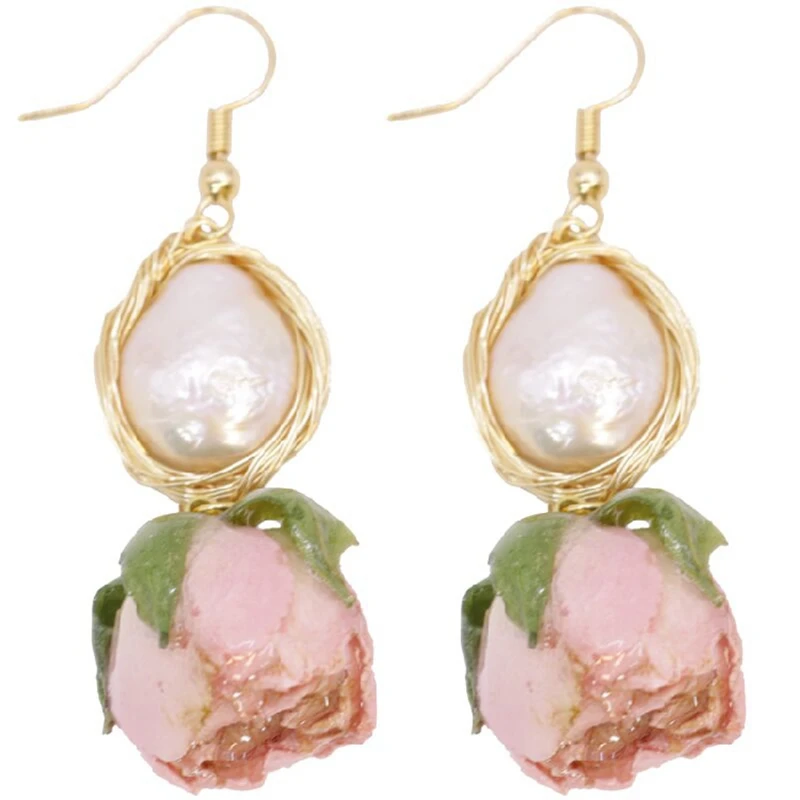 

Handmade Natural Baroque Flat Natural Fresh Water Pearl Earrings For Women Wedding Party Flower Earrings Fine Jewelry E-A003