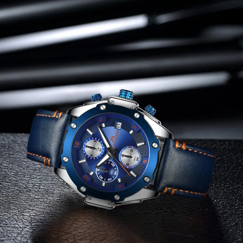 MEGALITH спортивные водонепроницаемые часы с хронографом для мужчин Аналоговые