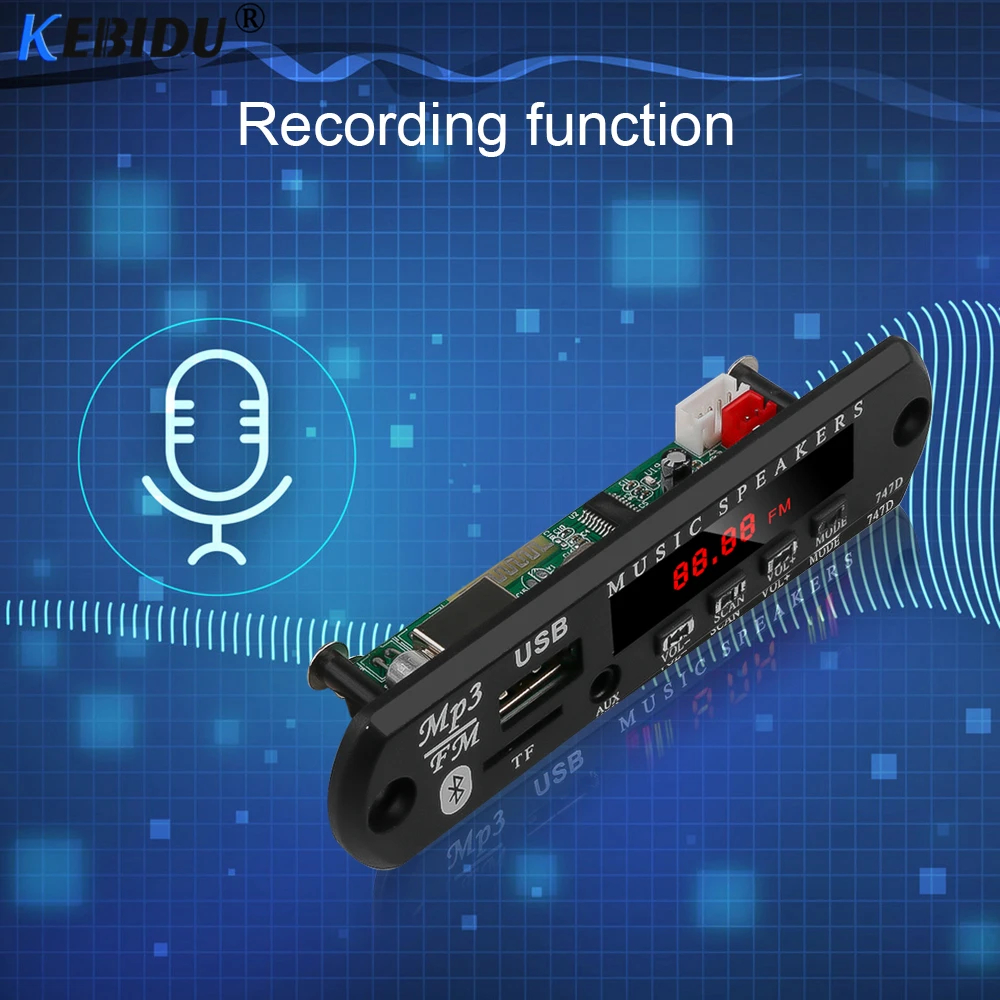 KEBIDU Автомобильный Bluetooth Mp3 плеер Handsfree FM радио декодер плата беспроводной TF USB