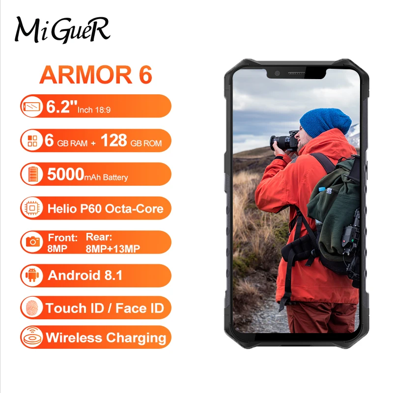 Ulefone Armor 6 IP69K 2 &quotFHD водонепроницаемый мобильный телефон Android 8 1 Helio P60 5000 мАч ГБ + 128