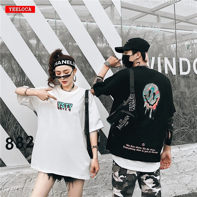 2019 дропшиппинг летний цвет смайлик лицо короткий рукав рубашка негабаритных