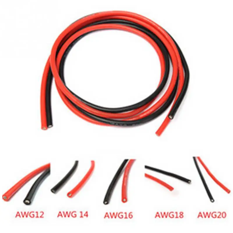 Горячая 2 м AWG мягкий, силиконовый, гибкий кабель 12-20 AWG(1 метр красный+ 1 метр Черный