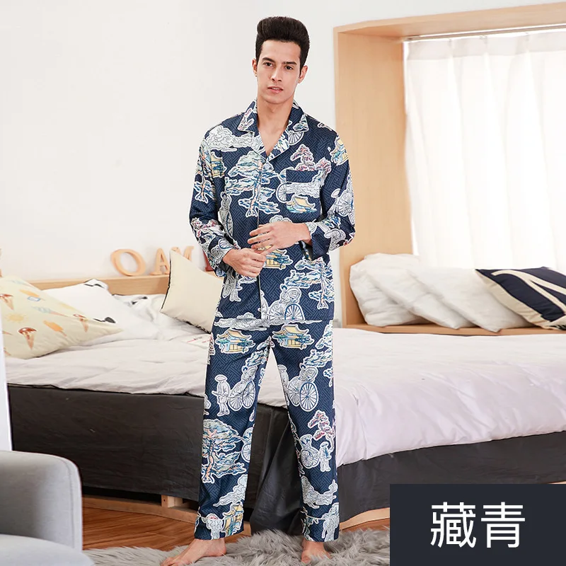 2019 Imitate Real Silk New Pattern Pajamas Man Spring And Autumn Season Long Sleeve Trousers Home Furnishing Serve Suit Tz1073 |